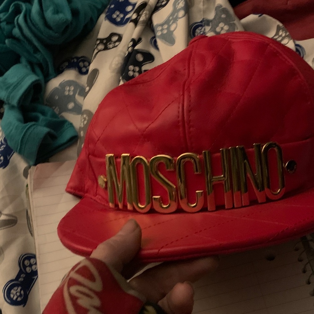 Moschino Red Quilted Cap with Gold Logo
